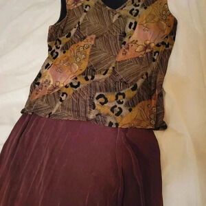 DIAMOND  WEAR Floor Length Maxi Pencil Skirt & Sleeveless Top Brown Tones Med